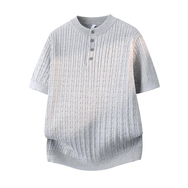 Men's Henry Collar Knit Sweater Short-sleeve T-shirt 3