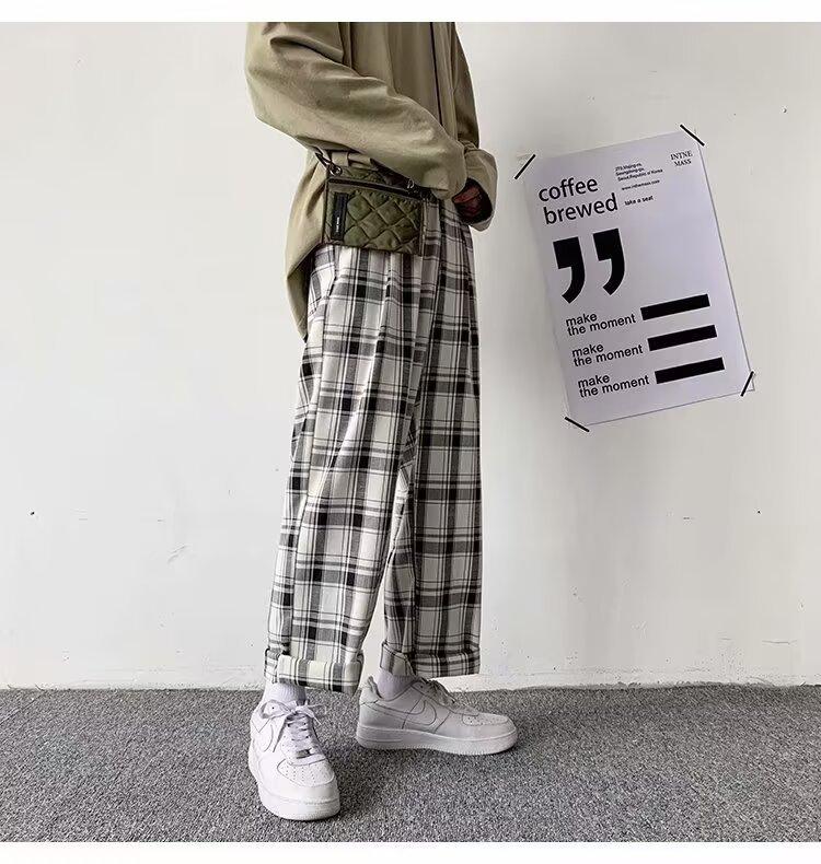 Men's Casual All-Match Loose Plaid Wide-Leg Trousers