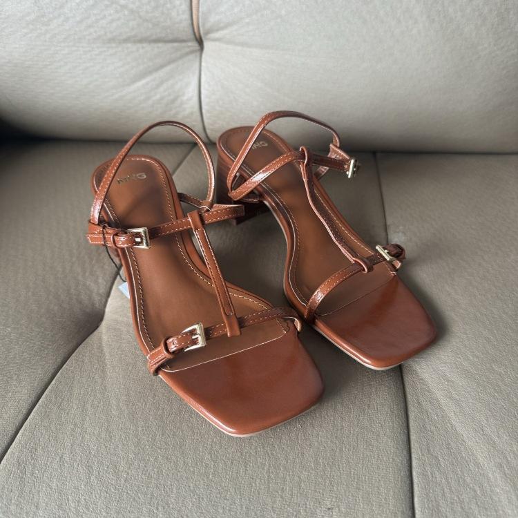 Casual High-heeled Open-toe Sandals Women's Shoes Square Toe 3