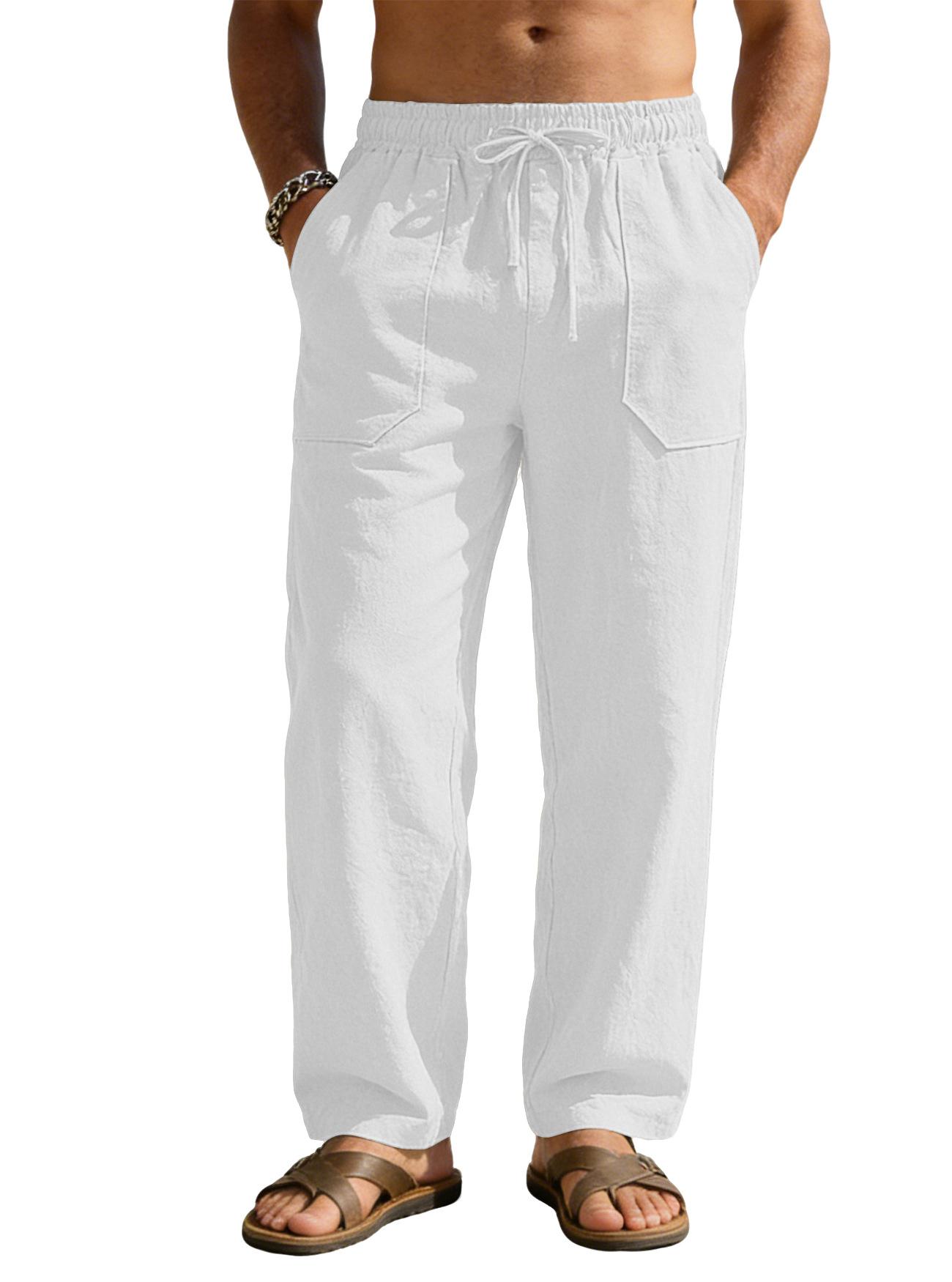 Men's Simple Cotton-Linen Loose-Flowing Wide-Leg Casual Instagram-Style Trousers 7