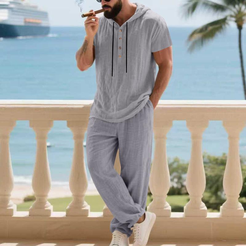 Mens Casual Loose-fitting Breathable Top And Pants 6