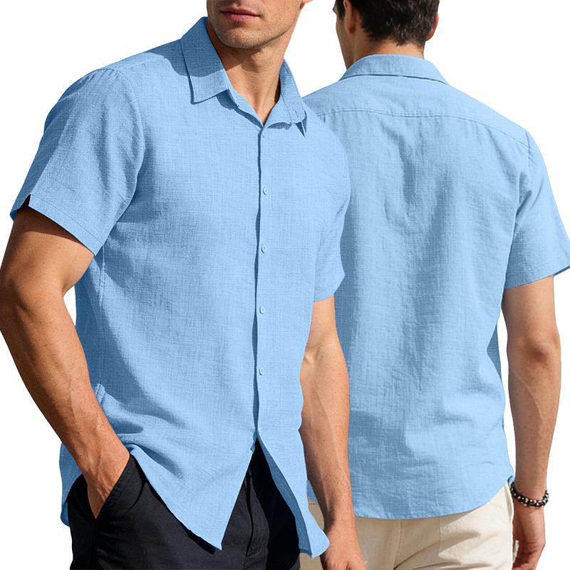 Mens Quick-Dry Short-Sleeve Breathable Solid-Color Lapel Casual Business Shirt 7