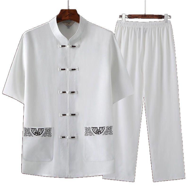Mens Casual Summer Short-sleeve Ice-silk Shirt And Pants Set 5