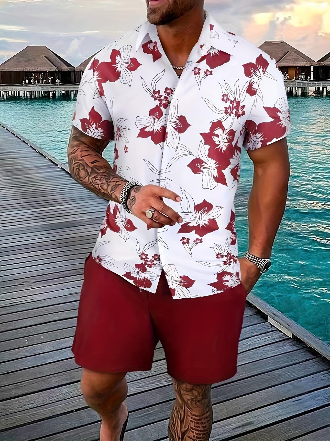 Mens Lapel Shirt And Shorts Set With 3D Print 9