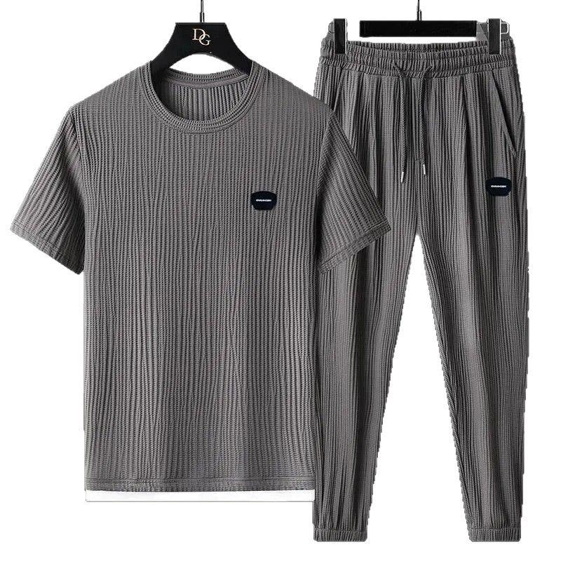 Mens Fashionable Loose-fit Short-sleeve And Long-pants Set 5