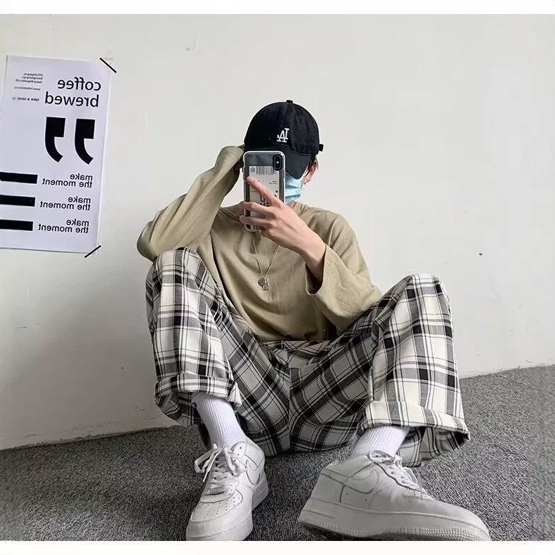 Men's Casual All-Match Loose Plaid Wide-Leg Trousers 4