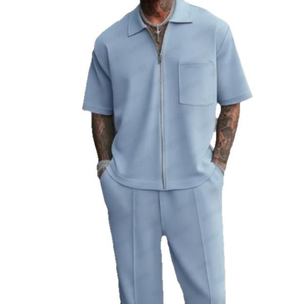 Lapel-collar Shirt And Short-sleeve Mens Casual Set 4