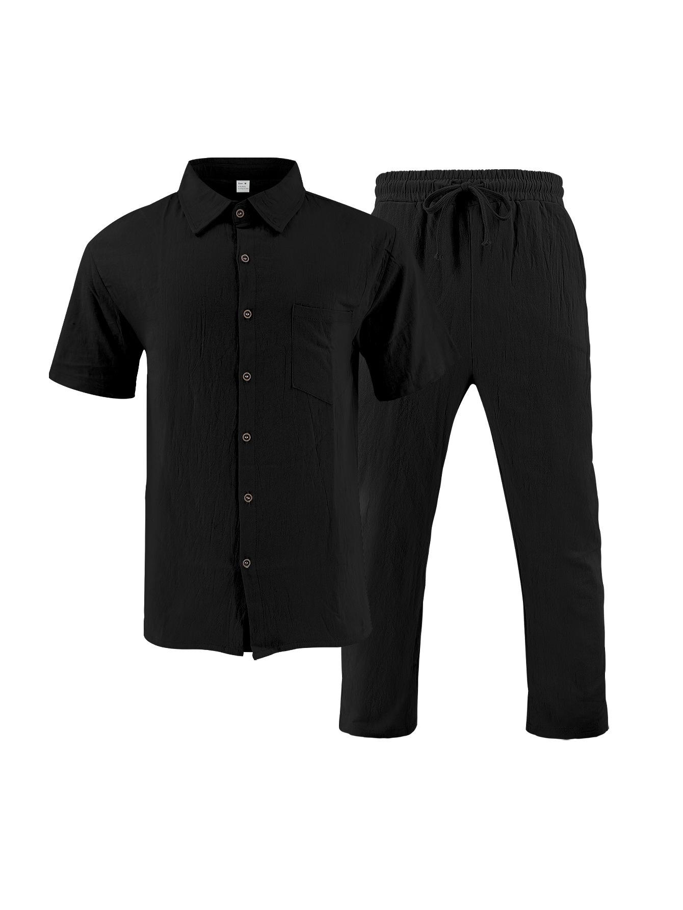Mens Casual Trendy Short-Sleeve Shirt Set