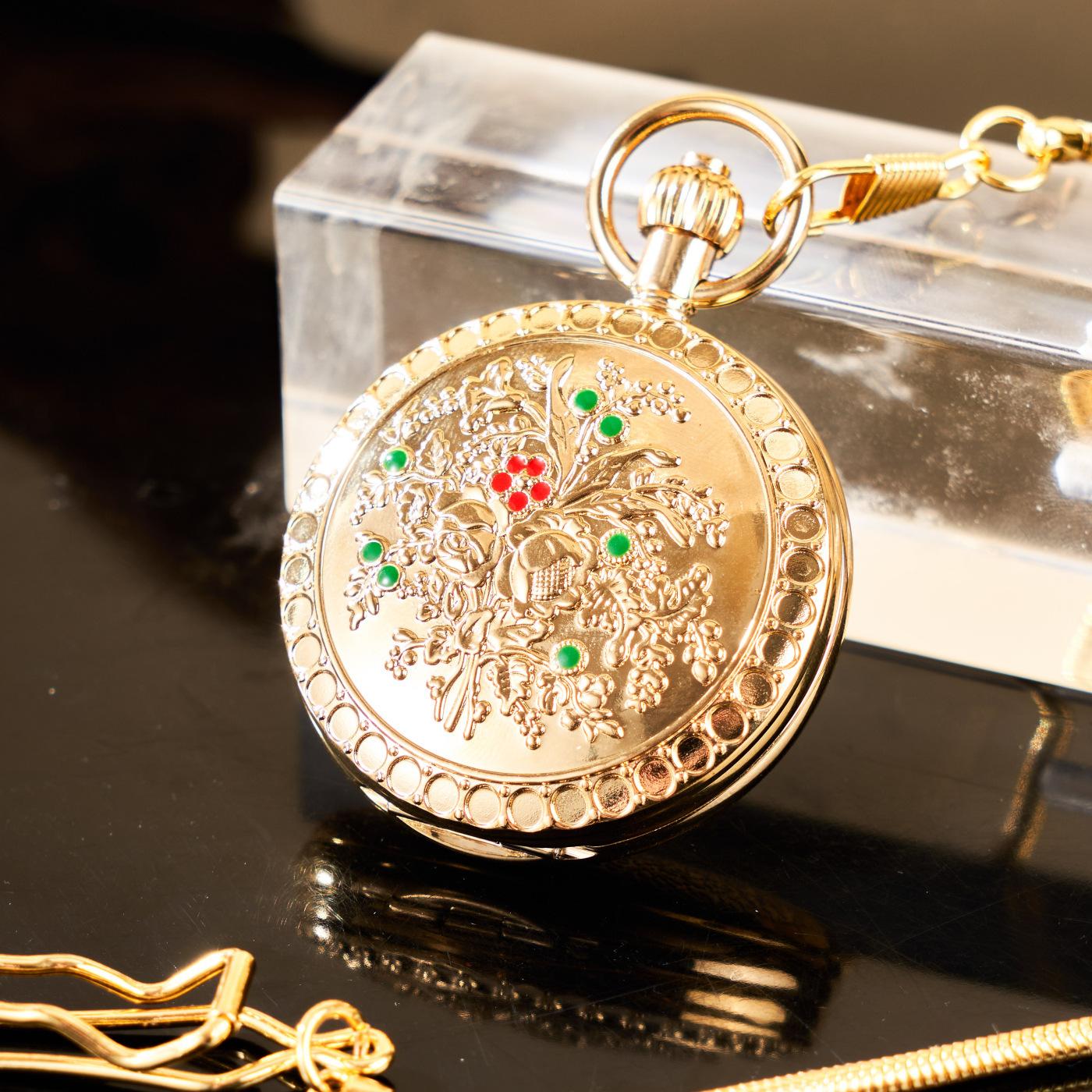 Camellia Automatic Mechanical Pocket Old Shanghai Style Classic Flip-Open Pendant Watch For Ladies 4