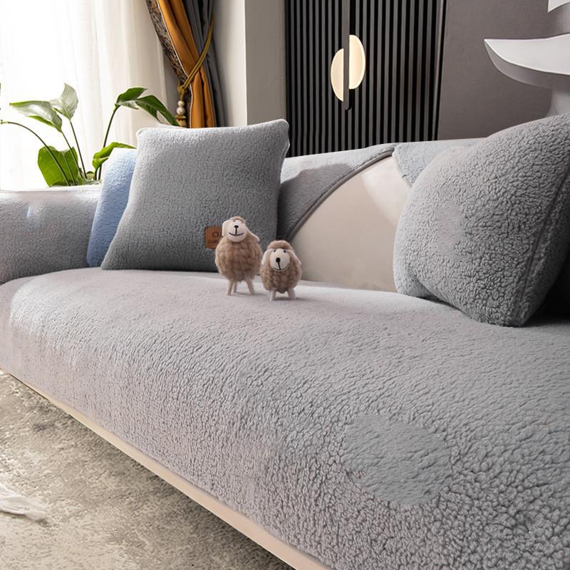 Non-slip Solid Color Simple Lambswool Sofa Cushion 5