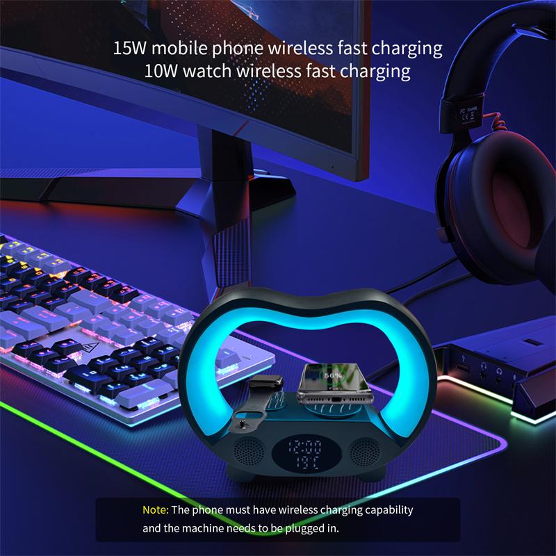 New 6 In 1 Smart Remote Control Bluetooth-compatible Ambience Intelligent LED Table Lamp Multi-function Wireless Charger Night Light Bluetooth-compatible Speaker 3