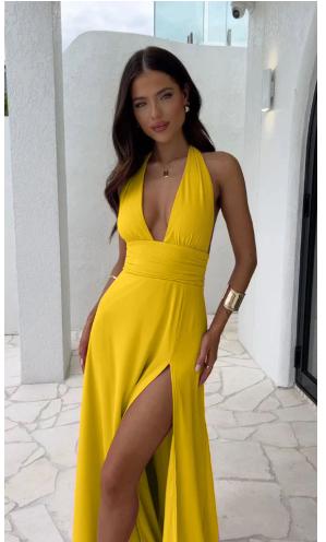 Sexy Halterneck V-neck Slit Dress Summer Backless Strappy Skirt Fashion Temperament Clothing Women 13