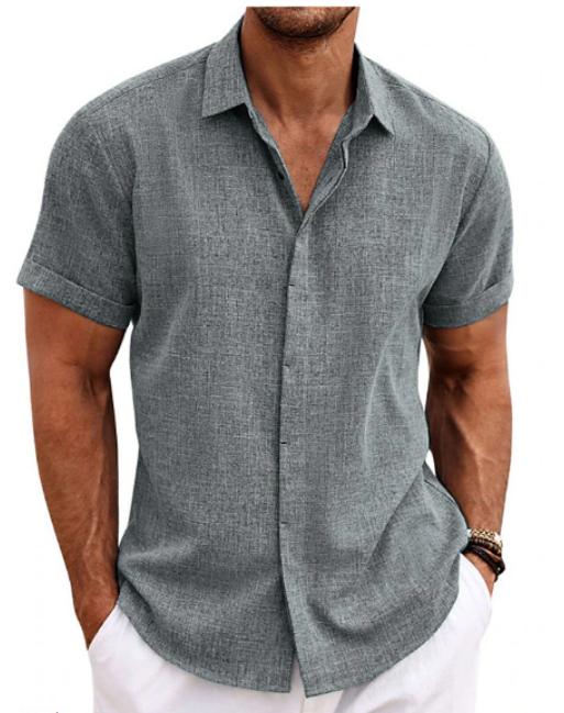 Men's Linen Short Sleeved T-shirt Loose Fitting 3