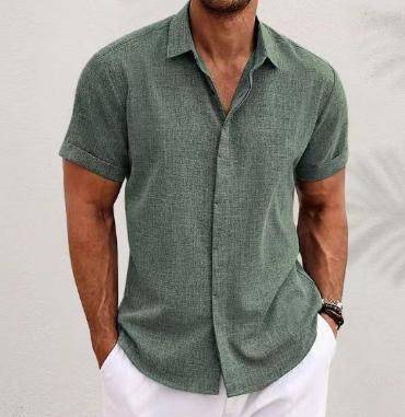 Men's Linen Short Sleeved T-shirt Loose Fitting 10