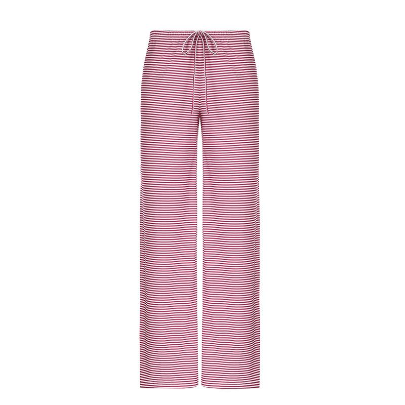 Women's Striped Print Trousers Y2K Fashion Casual Lace Up Home Straight  Wide-leg Pants 11