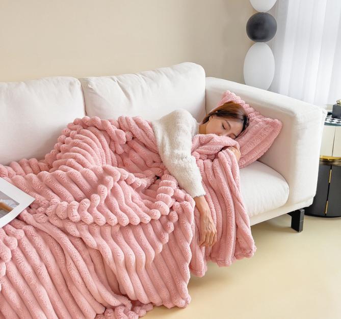 Soft Wind Bubble Velvet Blanket Warm Solid Rabbit Fur Blankets Double-sided Thickening Cover Throw Warm Fur Blanket 8