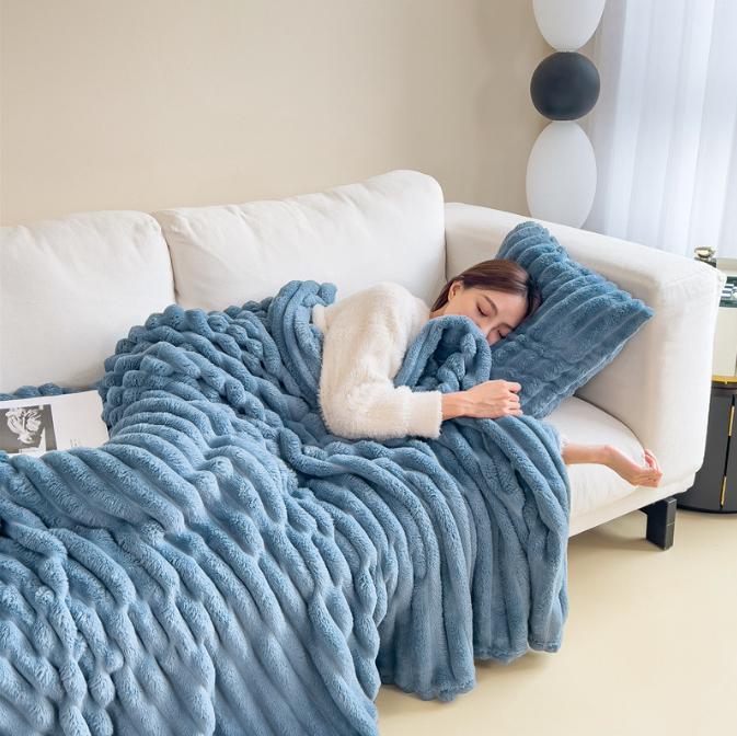 Soft Wind Bubble Velvet Blanket Warm Solid Rabbit Fur Blankets Double-sided Thickening Cover Throw Warm Fur Blanket 10