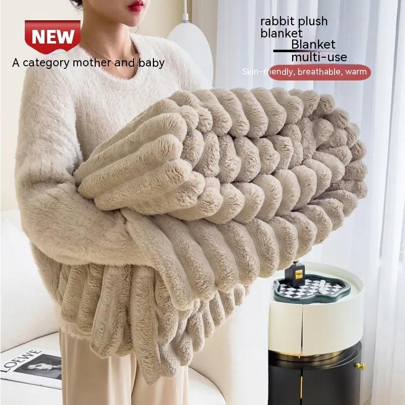 Soft Wind Bubble Velvet Blanket Warm Solid Rabbit Fur Blankets Double-sided Thickening Cover Throw Warm Fur Blanket 7