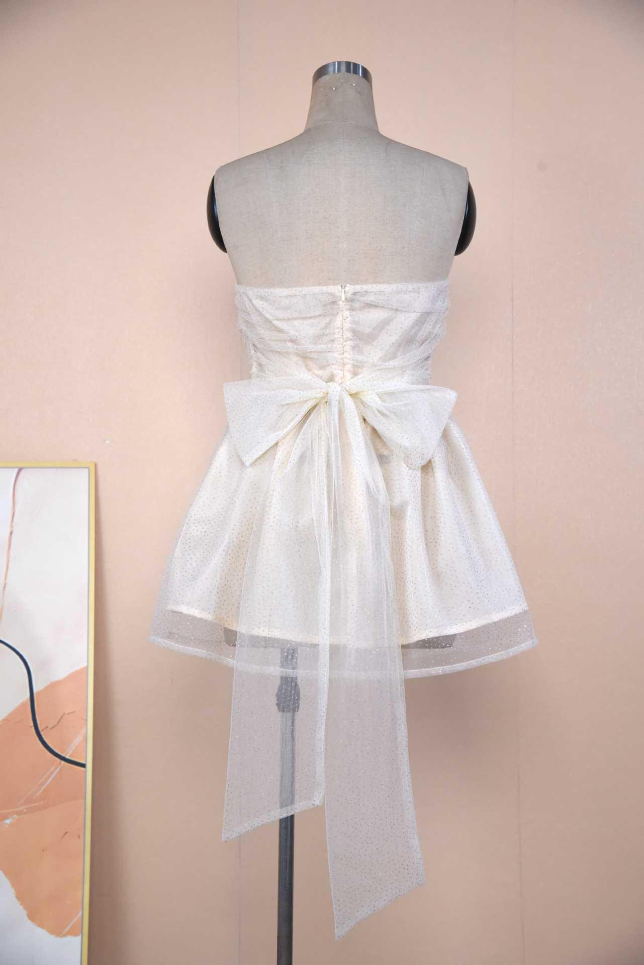 Tube Top Lace Dress With Back Bow-knot Summer Fashion Temperament Mesh Stitching Off-neck Short Skirt 10
