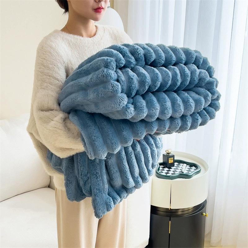 Soft Wind Bubble Velvet Blanket Warm Solid Rabbit Fur Blankets Double-sided Thickening Cover Throw Warm Fur Blanket 13