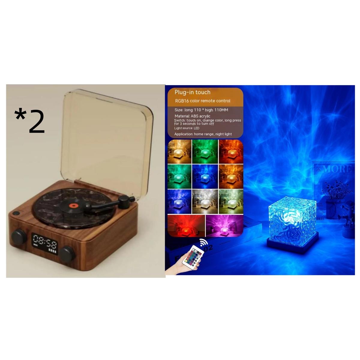 Retro Turntable Speaker Wireless Bluetooth-compatible 5.0 Vinyl Record Player Stereo Sound With White Noise RGB Projection Lamp Effect 16