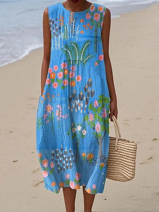 Sleeveless Casual Print Temperament Long Dress Dress Slim Fit 4