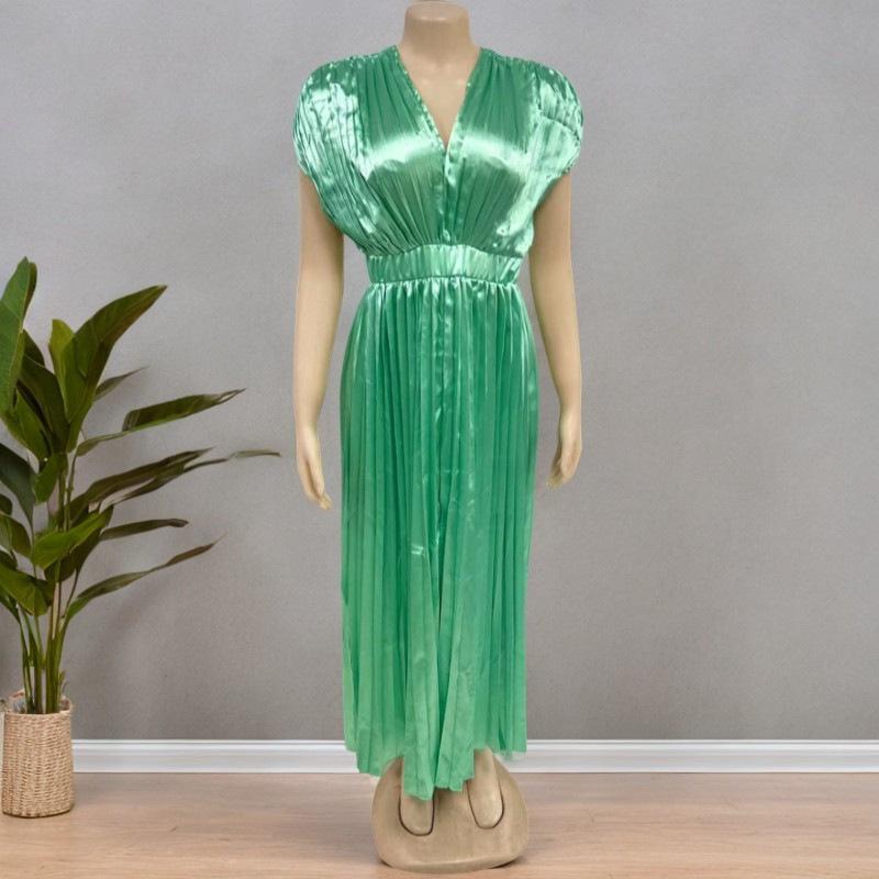 Summer V-neck Pleated Dress INS Fashion Casual Loose Zip Sleeveless Dresses For Women Clothing 20