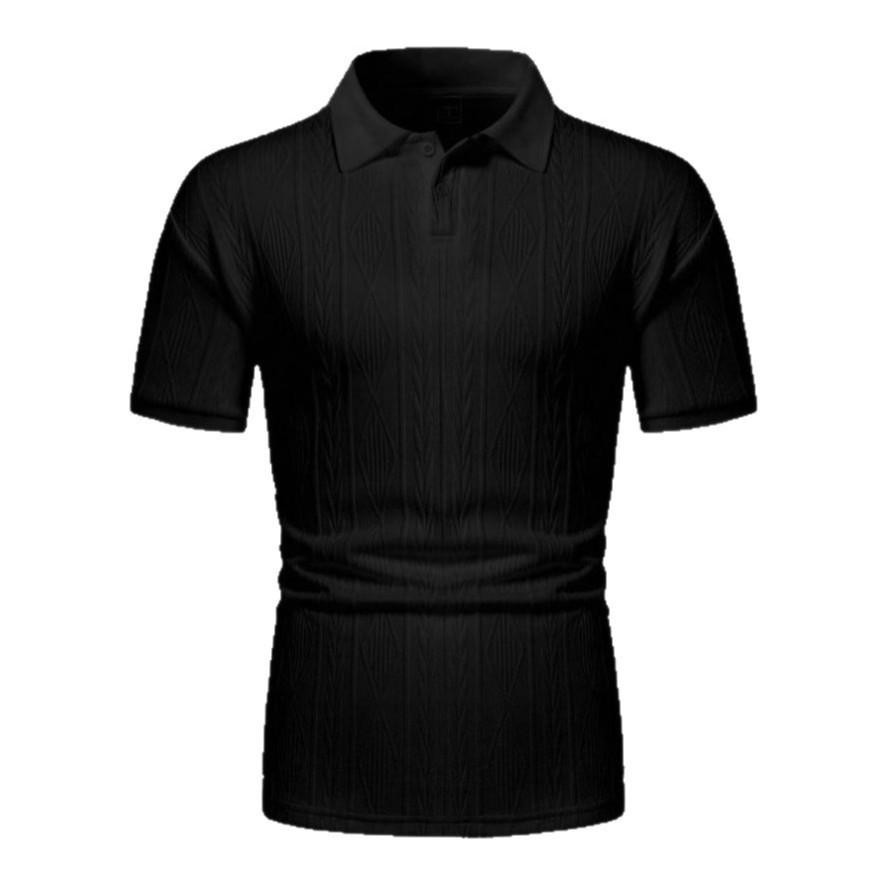 Mens Textured Polo Shirt Short-sleeve T-shirt Top 5