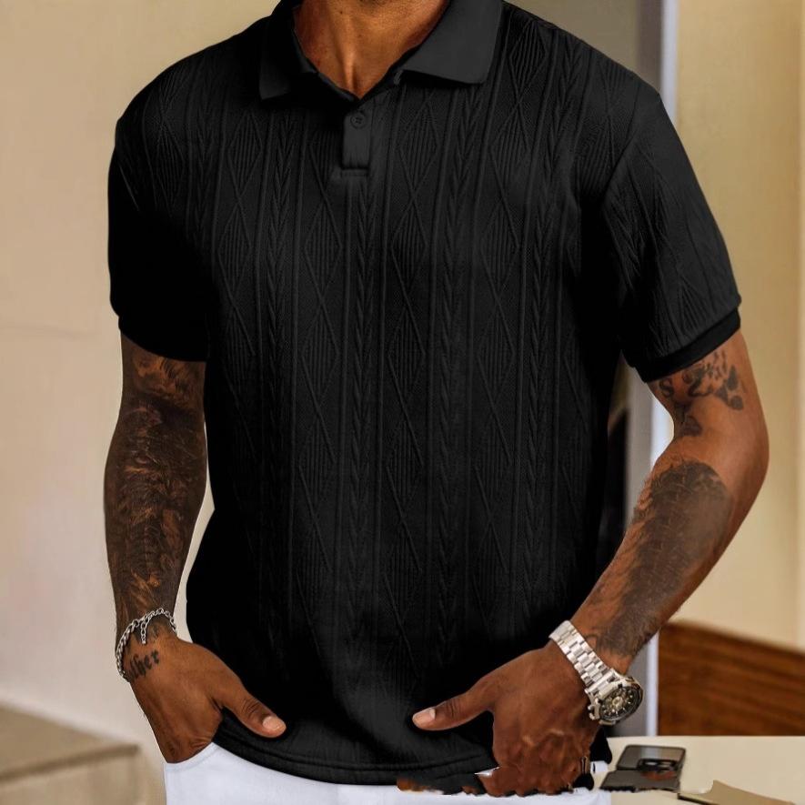 Mens Textured Polo Shirt Short-sleeve T-shirt Top 3