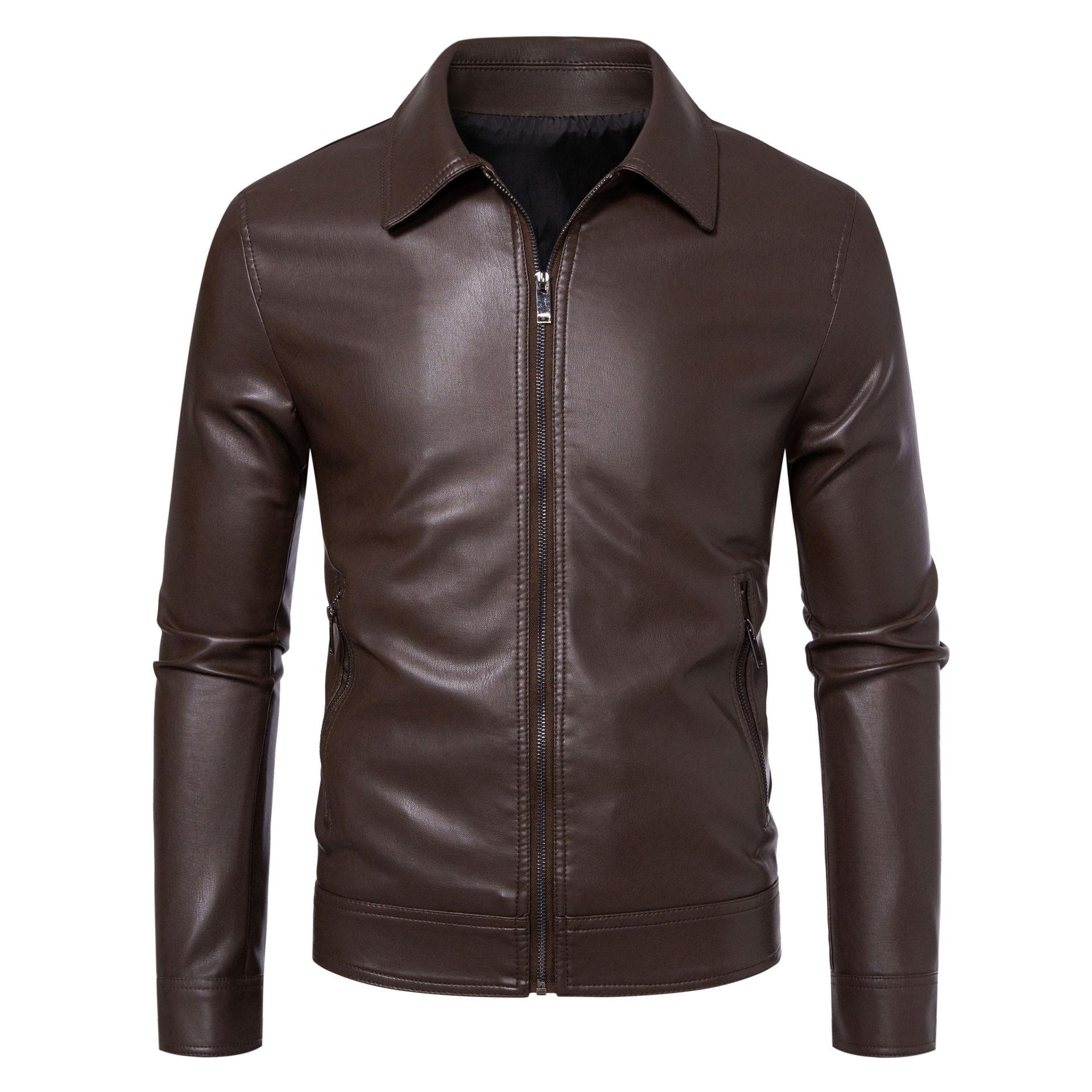 AutumnWinter Men's Leather Jacket With Lapel Collar Light Business Style 5