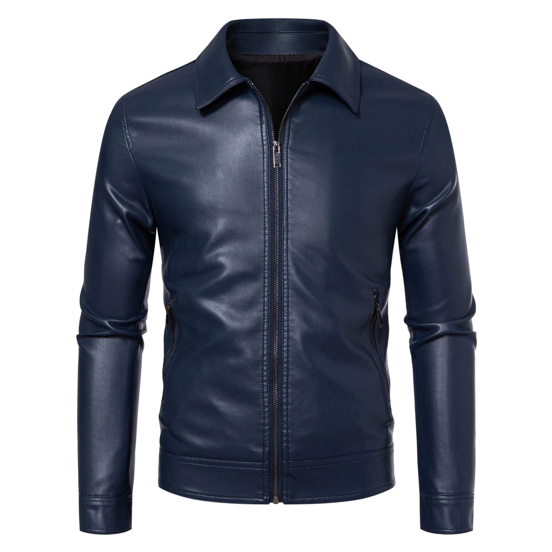 AutumnWinter Men's Leather Jacket With Lapel Collar Light Business Style 4