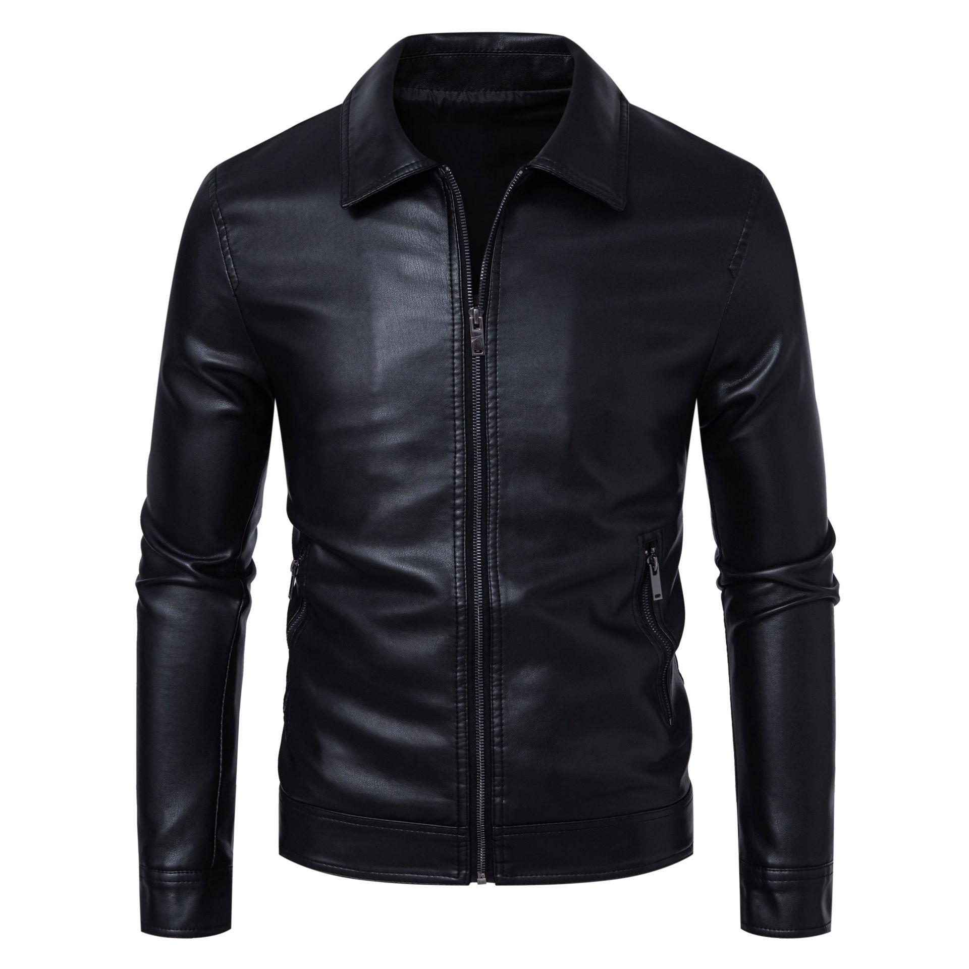 AutumnWinter Men's Leather Jacket With Lapel Collar Light Business Style 3