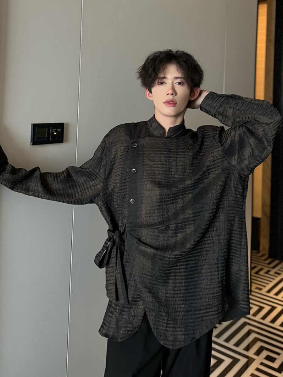 Men's Textured Irregular Patchwork Shirt 4