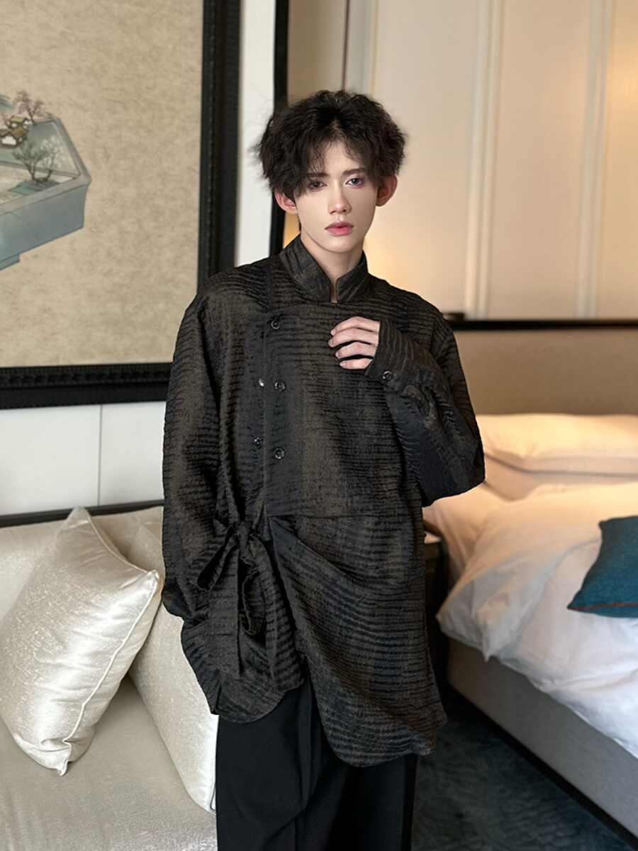 Men's Textured Irregular Patchwork Shirt 6