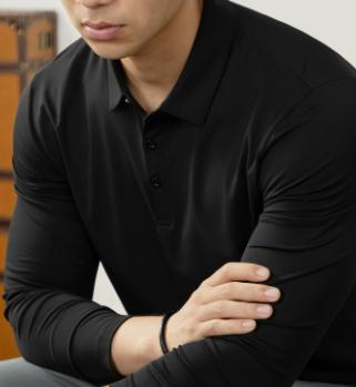 Mens Polo Shirt With Lapel Collar High-End Business Commuter Style Long Sleeve 3