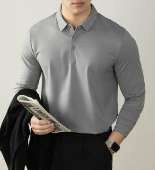 Mens Polo Shirt With Lapel Collar High-End Business Commuter Style Long Sleeve 8