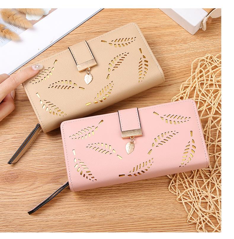 Women's Fashion Long Wallet Clutch - Elegant Hollow Out Leaf Design Zipper Closure Wristlet Handbag With Card Slots & Phone Compartment, Trendy Evening Purse For Ladies & Girls
