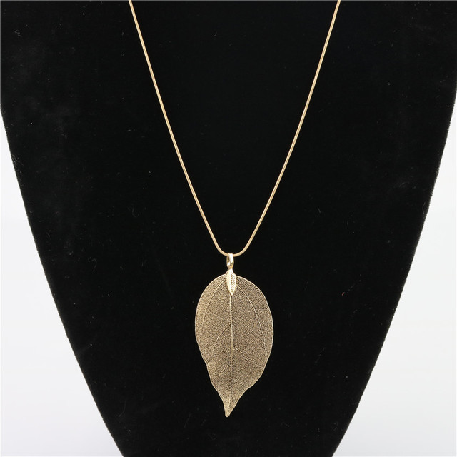 Natural Leaf Necklace Gold Leaf Gold-plated Pendant Sweater Chain