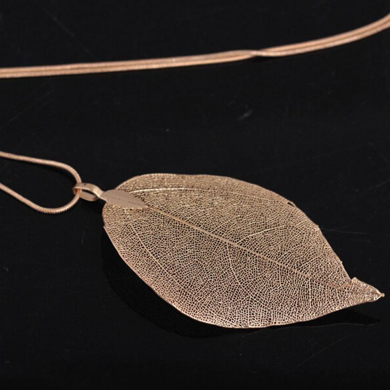 Natural Leaf Necklace Gold Leaf Gold-plated Pendant Sweater Chain