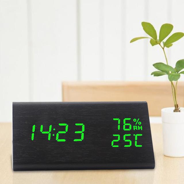 Creative Triangle LED Wooden Alarm Clock