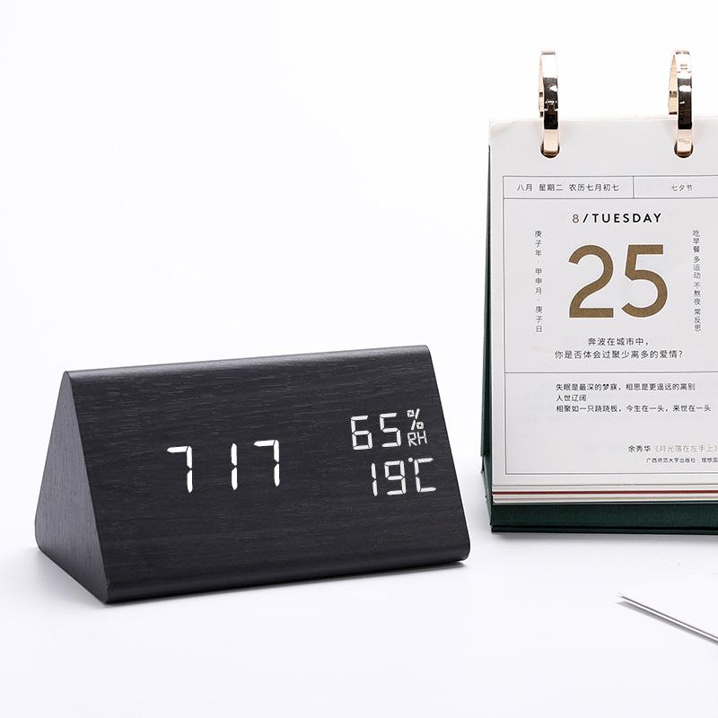 Creative Triangle LED Wooden Alarm Clock