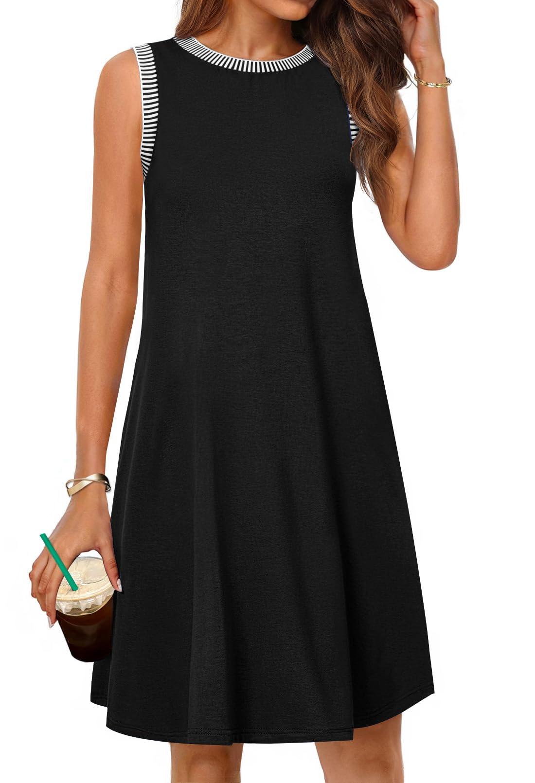 Women's Summer Spring Casual Beach Sundress 2026 Vacation Sleeveless Tank Crewneck Loose Coverup Mini Dresses