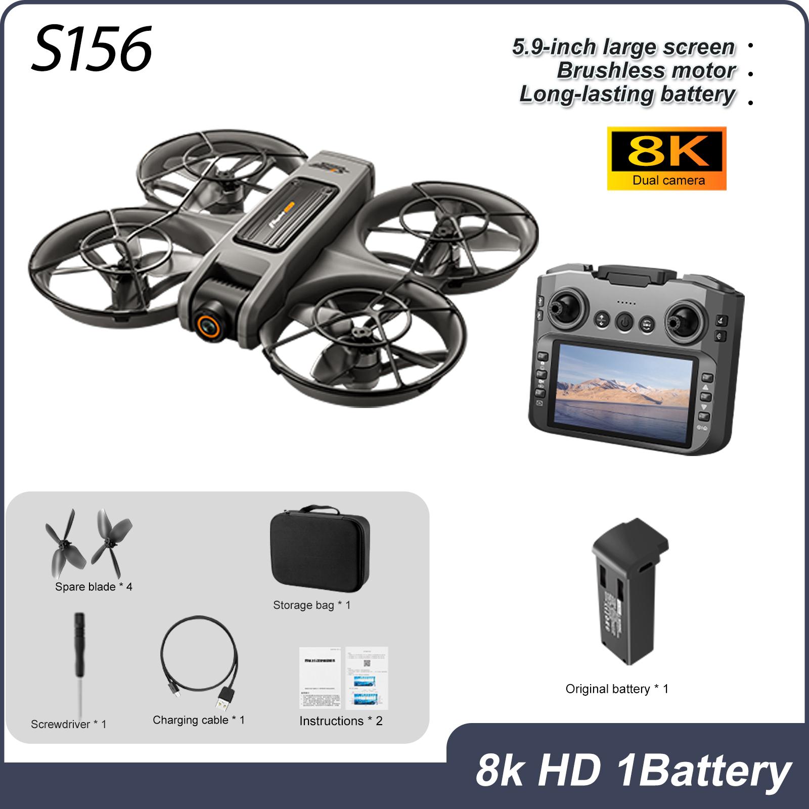 S156 8K Dual Camera Drone With 5.9 Inch HD Screen Remote Controller Brushless Motor Long Battery Life Foldable FPV Quadcopter For Aerial Photography Beginners