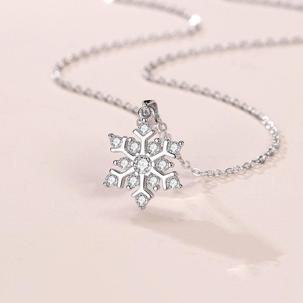 Fashion Sterling Silver Snowflake Flash Diamond Clavicle Chain
