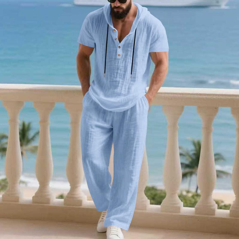Mens Casual Loose-fitting Breathable Top And Pants