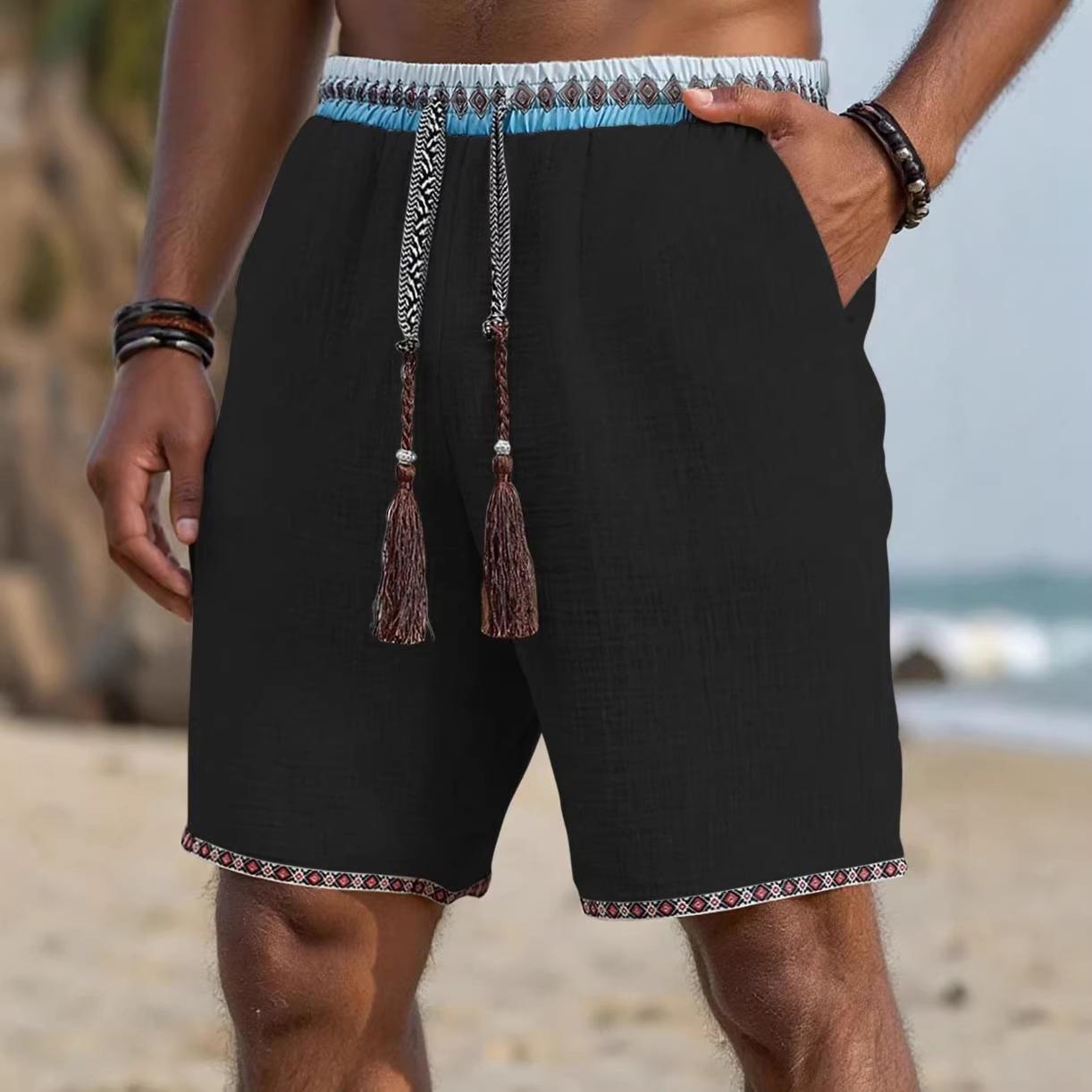 Loose-fitting Breathable Beach Pants With A Trendy Ethnic-style Drawstring Design