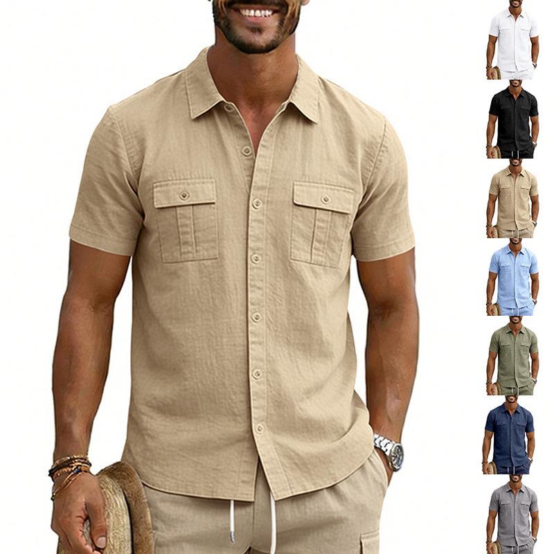 Multi-Pocket Cargo Lapel Short-Sleeve Casual Shirt