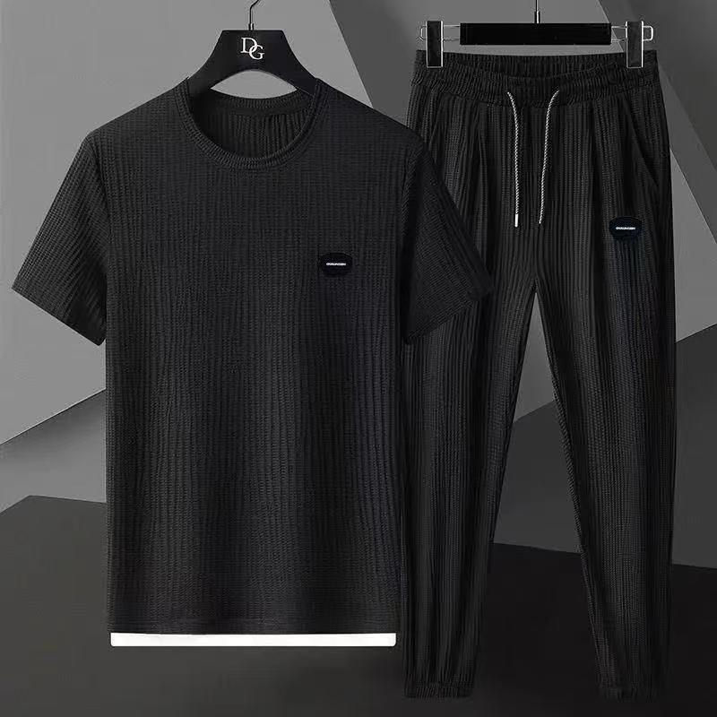 Mens Fashionable Loose-fit Short-sleeve And Long-pants Set
