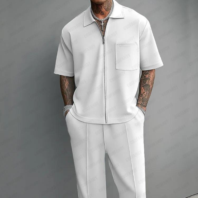 Lapel-collar Shirt And Short-sleeve Mens Casual Set