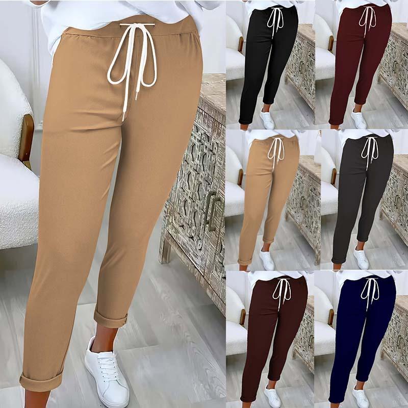Womens Ankle-cuffed Solid-color Versatile Chic Casual Trousers
